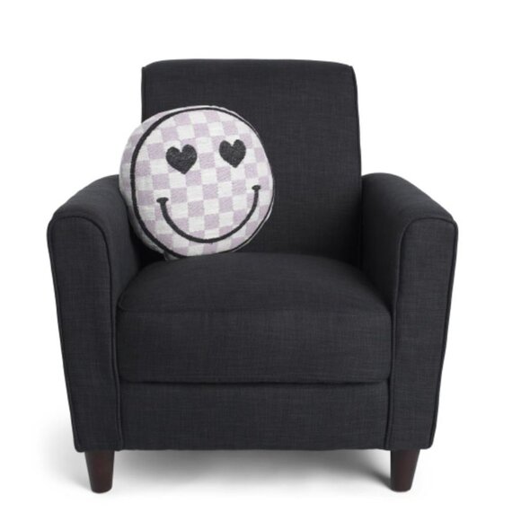 NWT HANDCRAFTED IN INDIA Checkered Front Panel 16in Smile Pillow - Picture 3 of 4